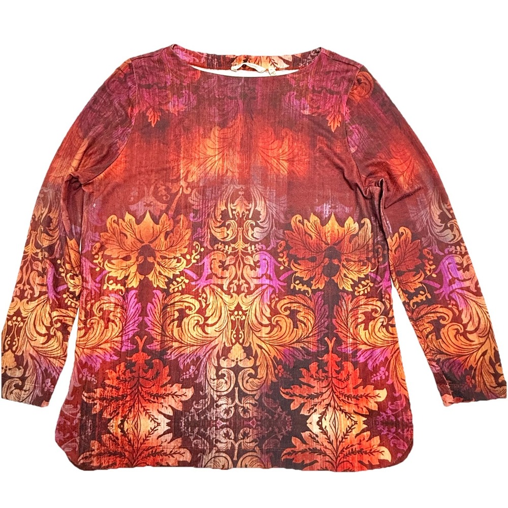 Soft Surroundings Shirt Womens Sz XL Freesia Tunic Paisley Print Long Sleeve Red